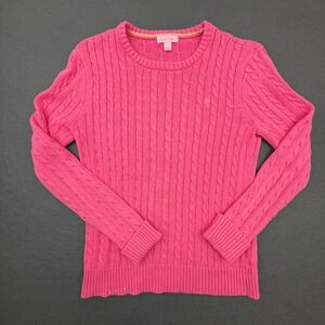 Lilly Pulitzer Sweater Women Small Pink Cable Knit Cotton Crewneck Long Sleeve